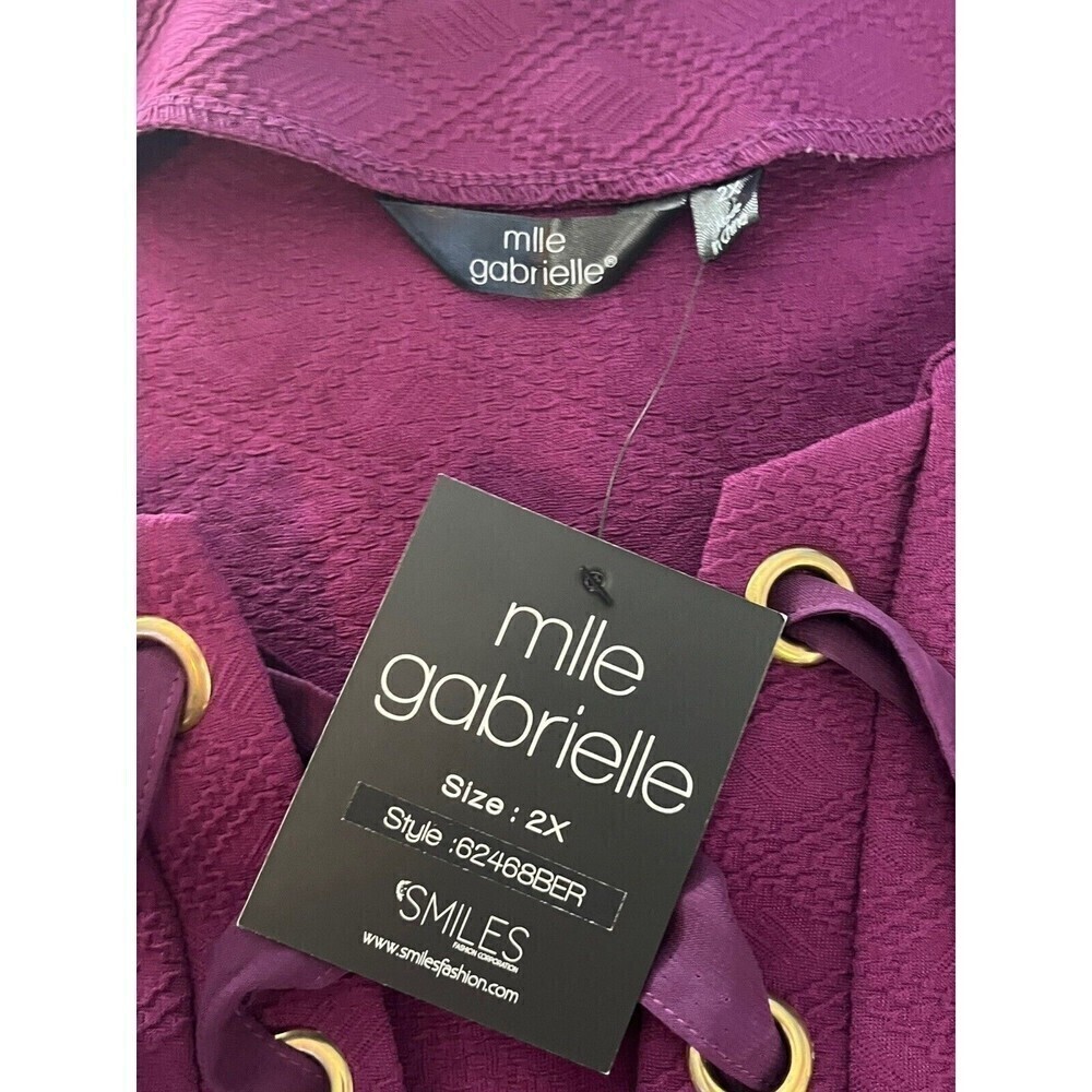 5/$25 Mlle Garbrielle Women's Dress Size 2X Maroon Purple Tie‎ Front Midi - Picture 6 of 7